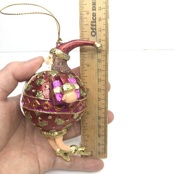 Vtg Maroon Wizard Santa Glittered Christmas Ornament Hand Painted Discontinued - Picture 5 of 6